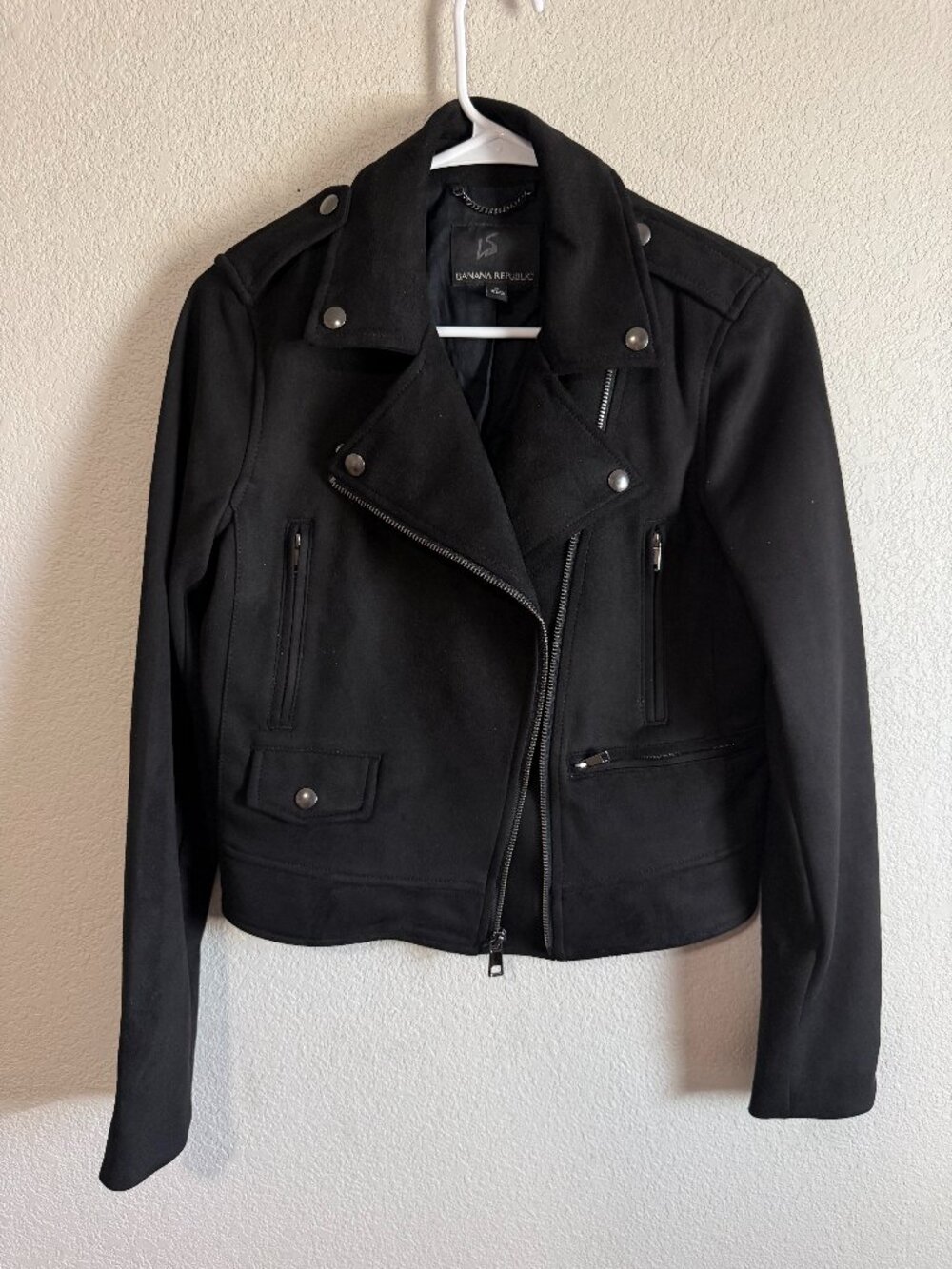 Women's Banana Republic Black Faux Suede Moto Biker Jacket Size Small